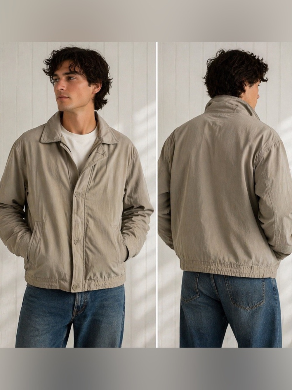Joseph & Feiss Khaki Zip “Dad” Jacket Classic Minimal Neutral Lightweight M